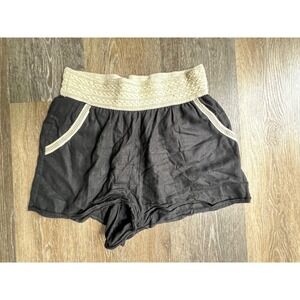 Bellamie Shorts Womens Medium Black Crochet Waist Pocket Trim Boho Summer Casual